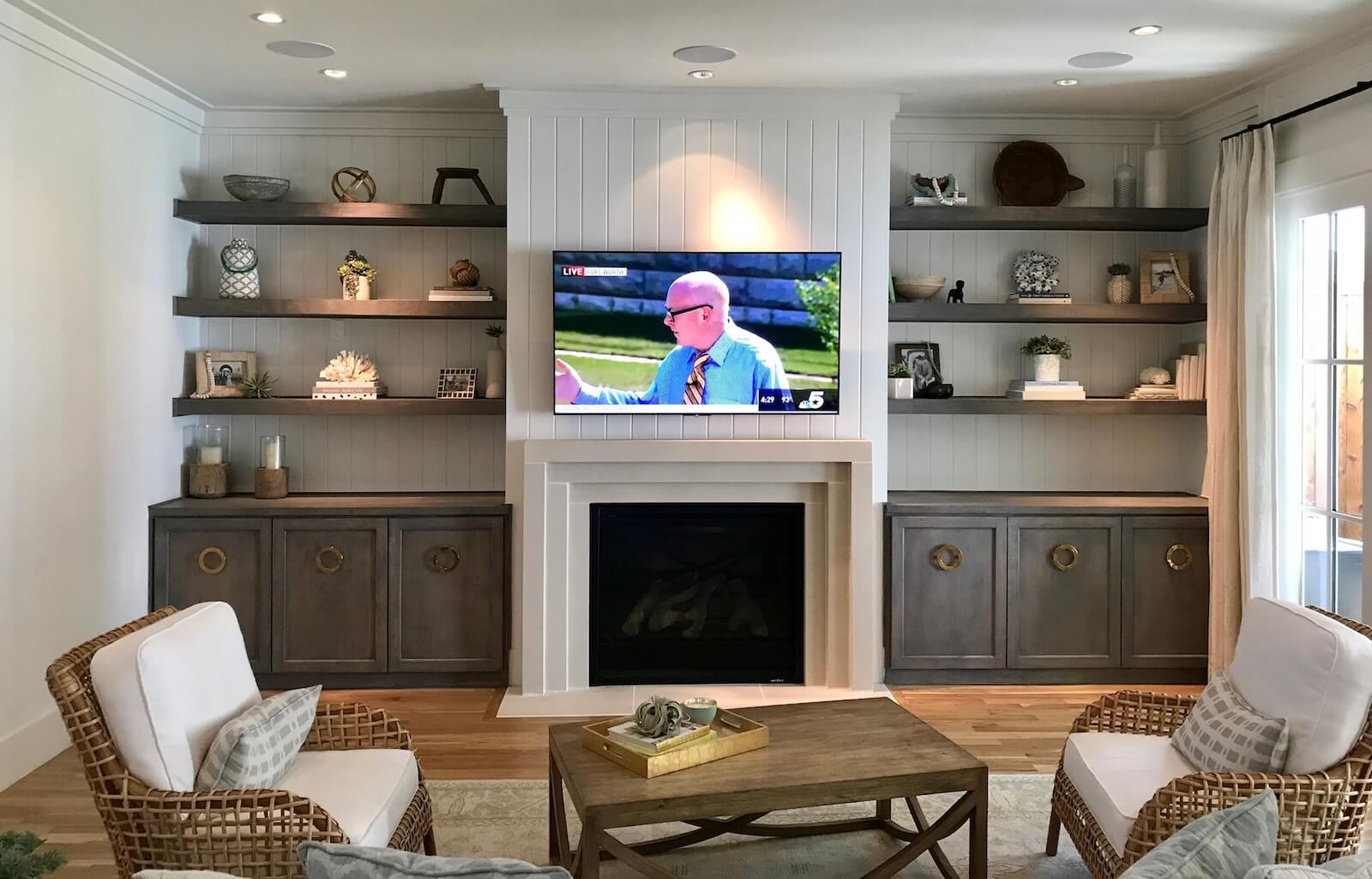 A family media room in a north Dallas Texas home, installation by 7pixl